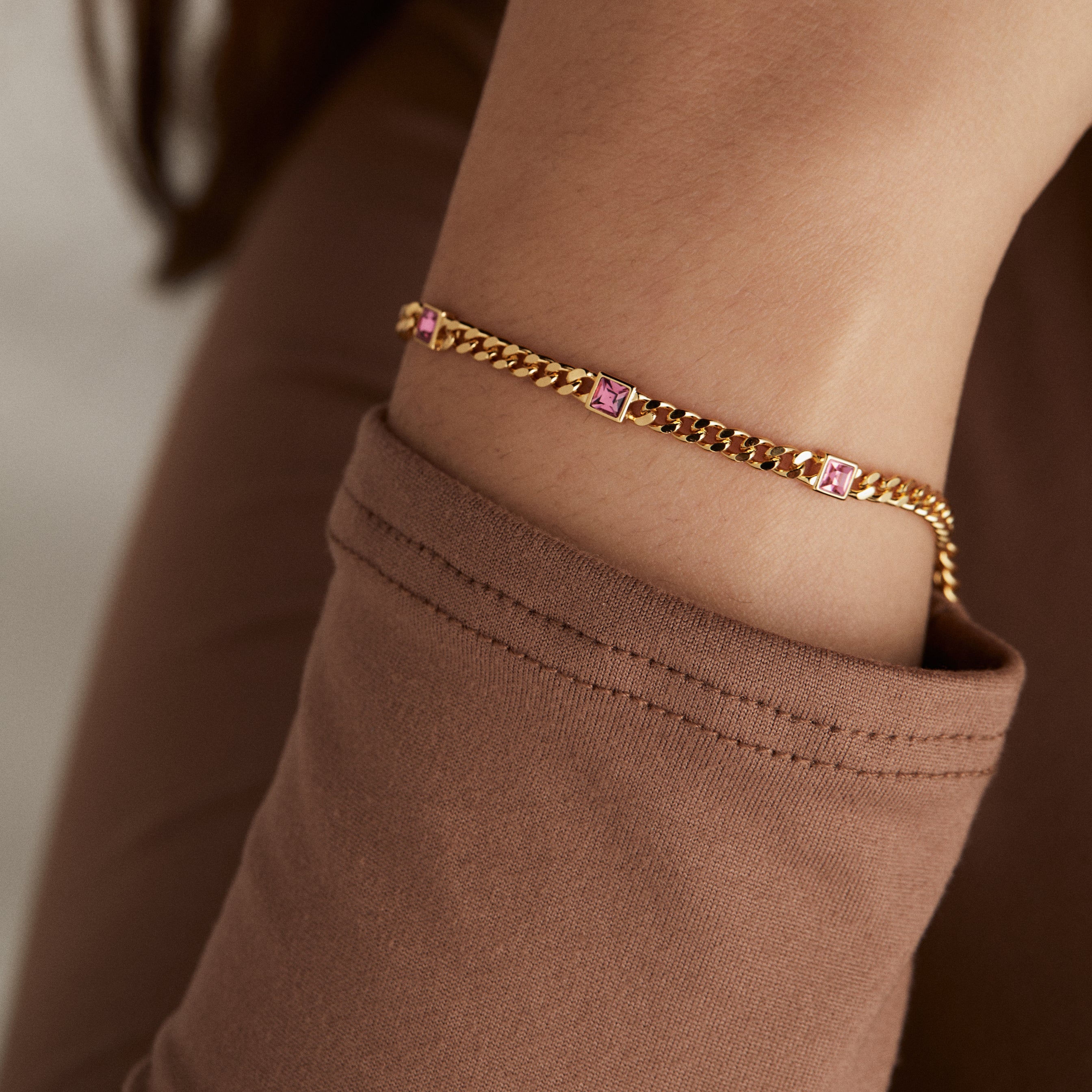 October Birthstone Rose Curb Chain Bracelet - Aaria Tees Aaria Tees