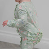 Mint Butterfly Daisy Bamboo Ruffle Baby Footie Aaria Tees