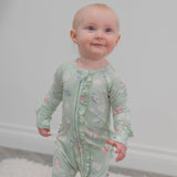 Mint Butterfly Daisy Bamboo Ruffle Baby Footie Aaria Tees