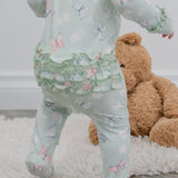 Mint Butterfly Daisy Bamboo Ruffle Baby Footie Aaria Tees