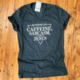 Running on Caffeine, Sarcasm and Jesus - V-Neck Tee - Aaria Tees Aaria Tees
