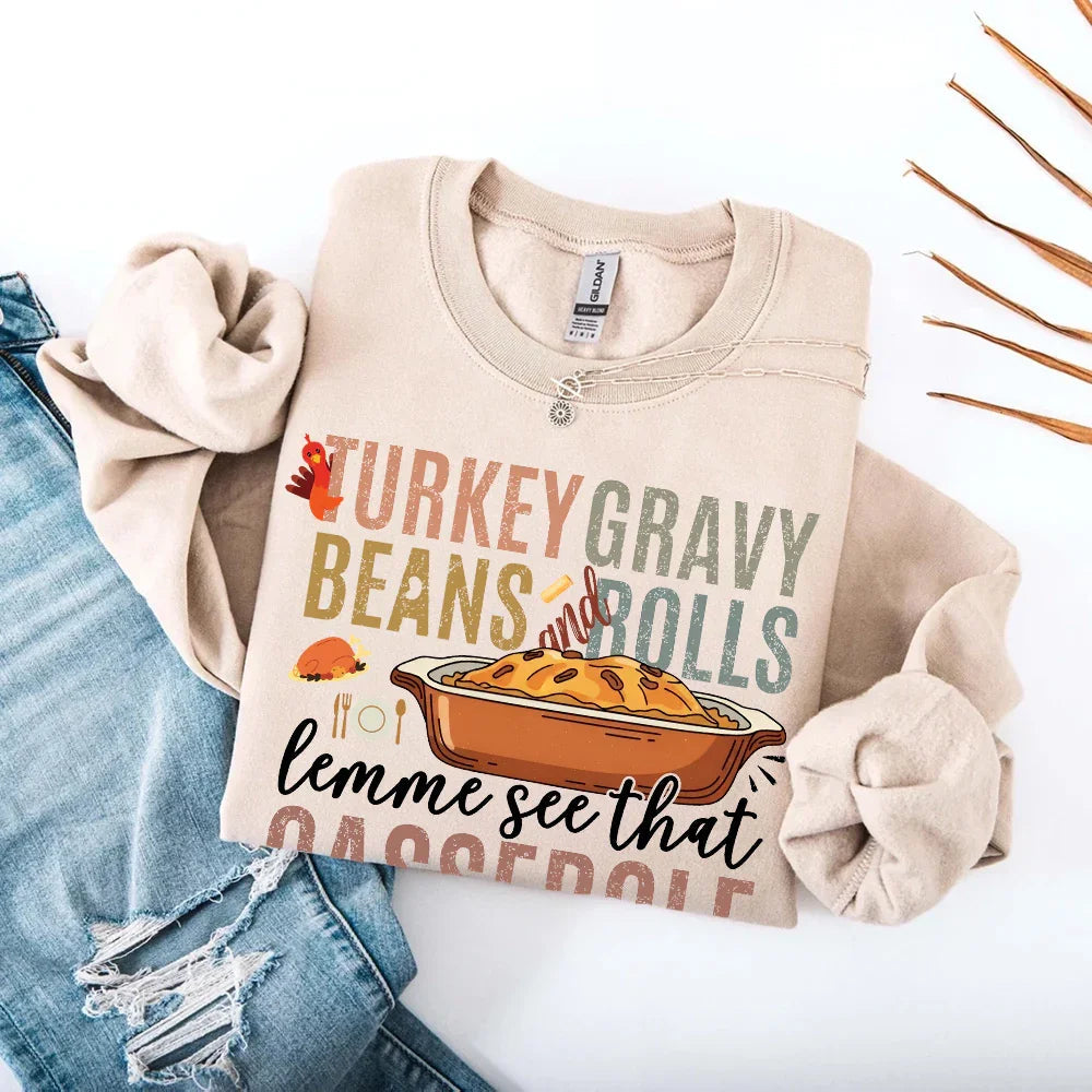 Turkey Gravy Beans & Rolls Sweatshirt – Funny Thanksgiving Casserole Crewneck - Aaria Tees Aaria Tees