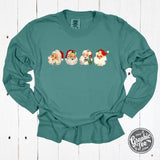 Santa Faces Blue Spruce Long Sleeve Tee - Aaria Tees Aaria Tees