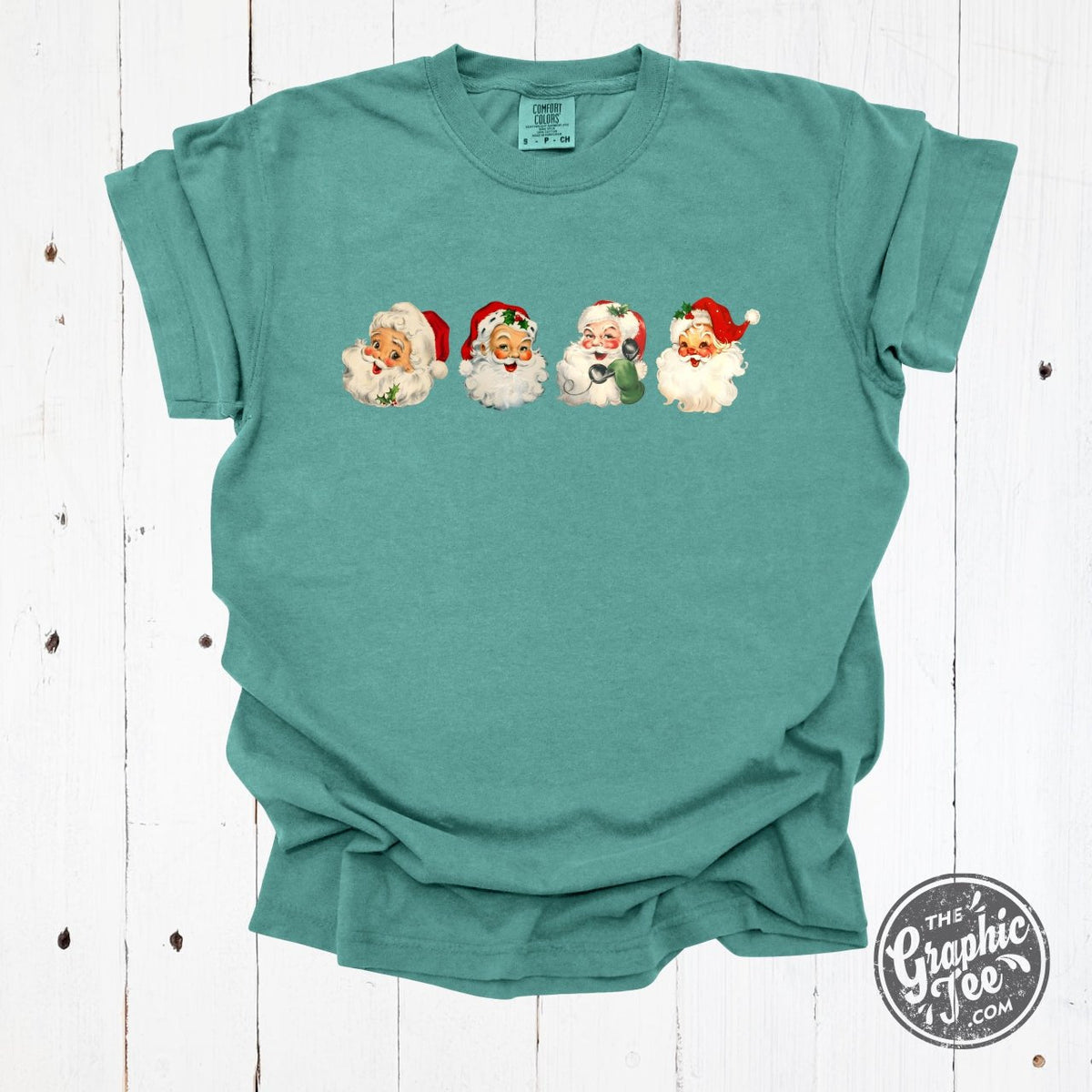 Santa Faces Emerald Comfort Colors Short Sleeve Crew Neck Tee - Aaria Tees