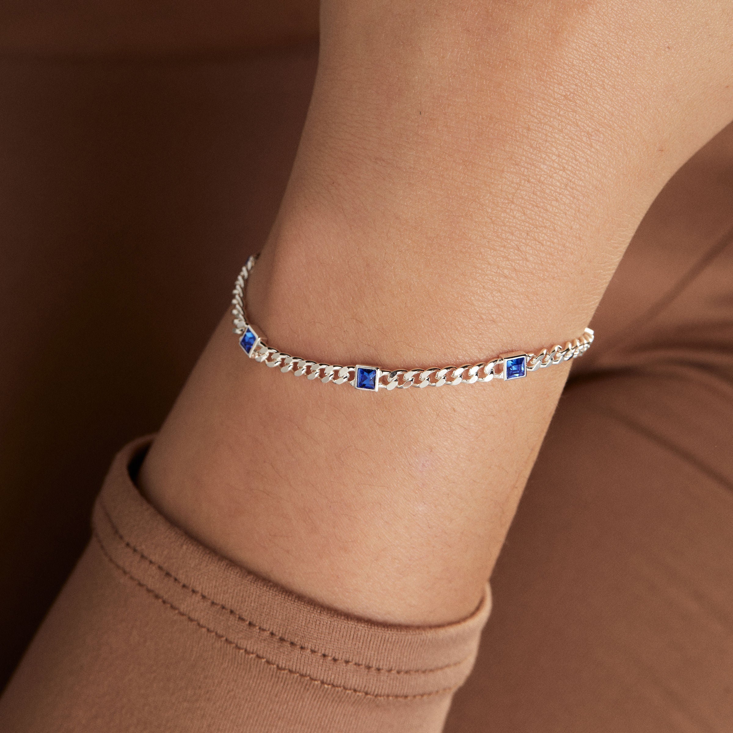 September Birthstone Sapphire Curb Chain Bracelet - Aaria Tees Aaria Tees