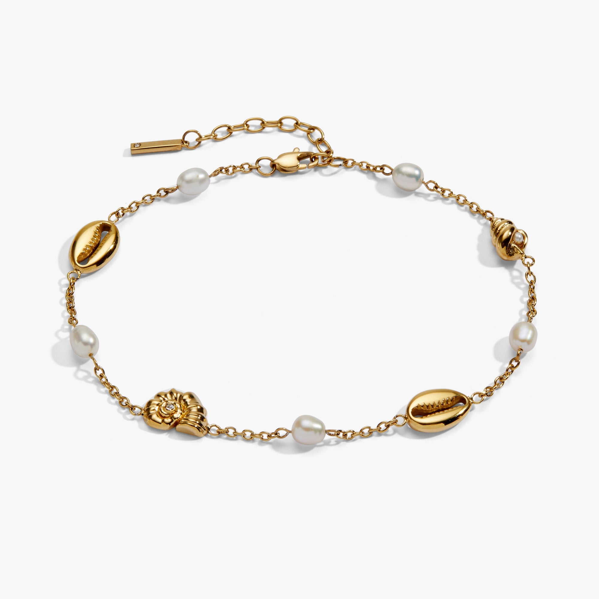 Seashell & Pearl Inline Charm Anklet - Aaria Tees Aaria Tees