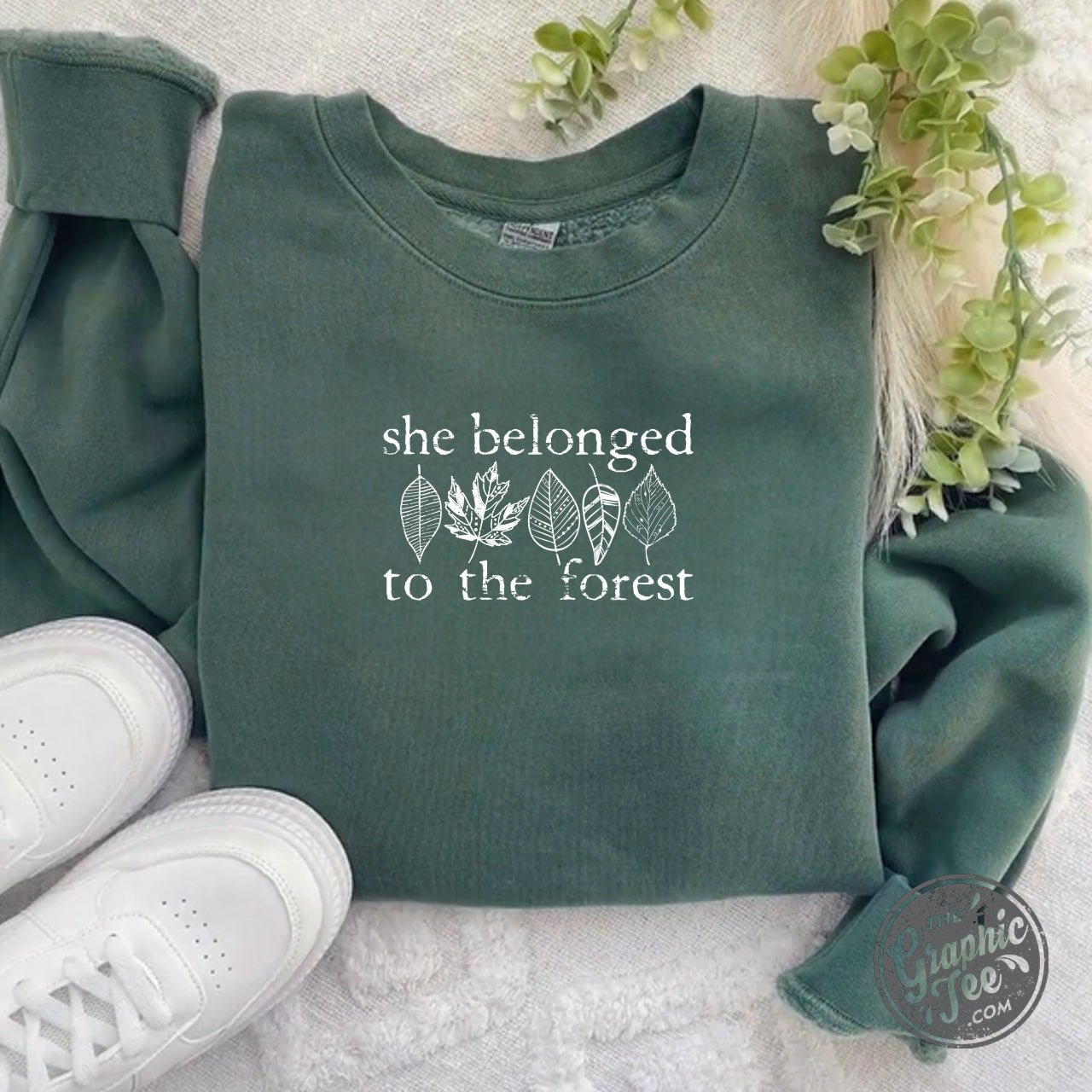 She Belonged To The Forest Pigment Dyed Alpine Green Crewneck Sweatshirt - Aaria Tees Aaria Tees