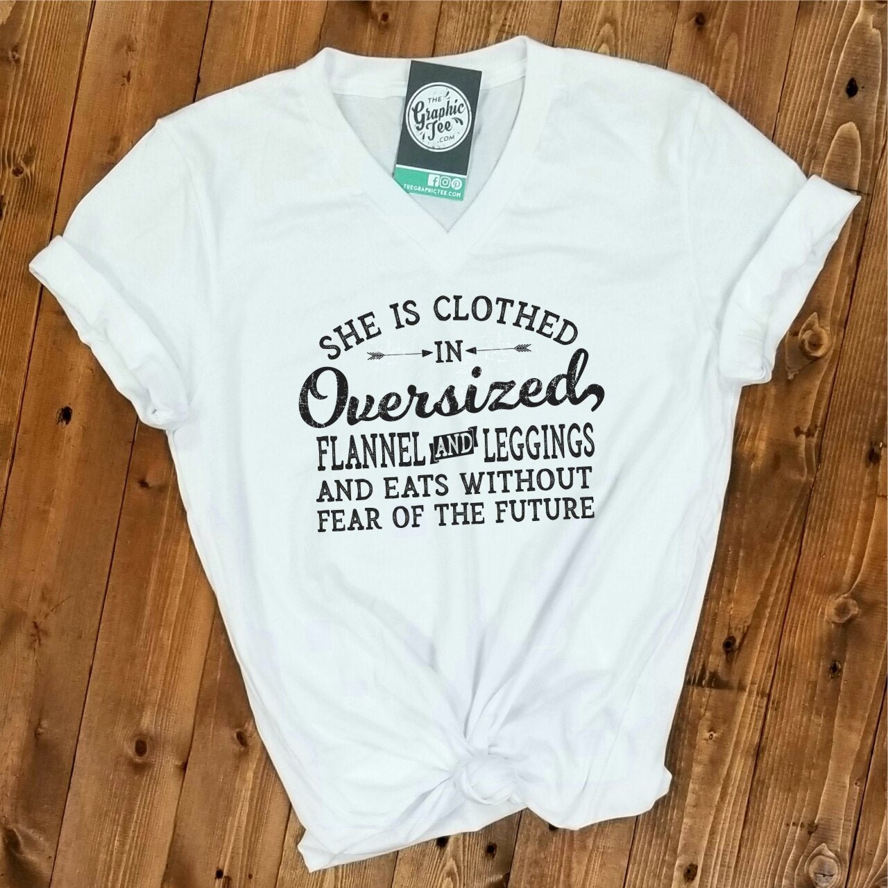 She is Clothed in Oversized Flannel and Leggings... - V-Neck Tee - Aaria Tees Aaria Tees