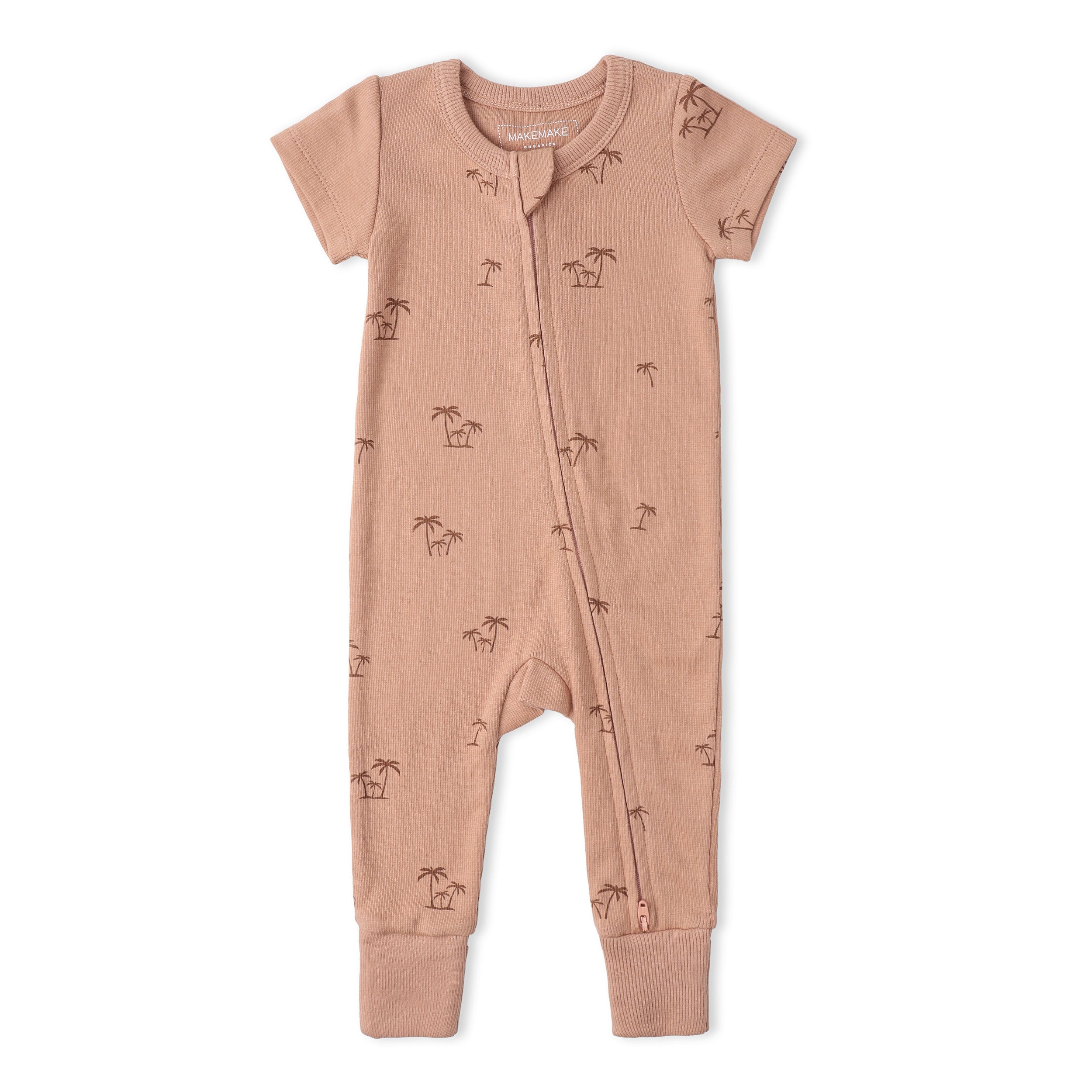 Organic Short Sleeve Zip Romper - Island Palm - Aaria Tees Aaria Tees