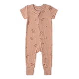 Organic Short Sleeve Zip Romper - Island Palm - Aaria Tees Aaria Tees