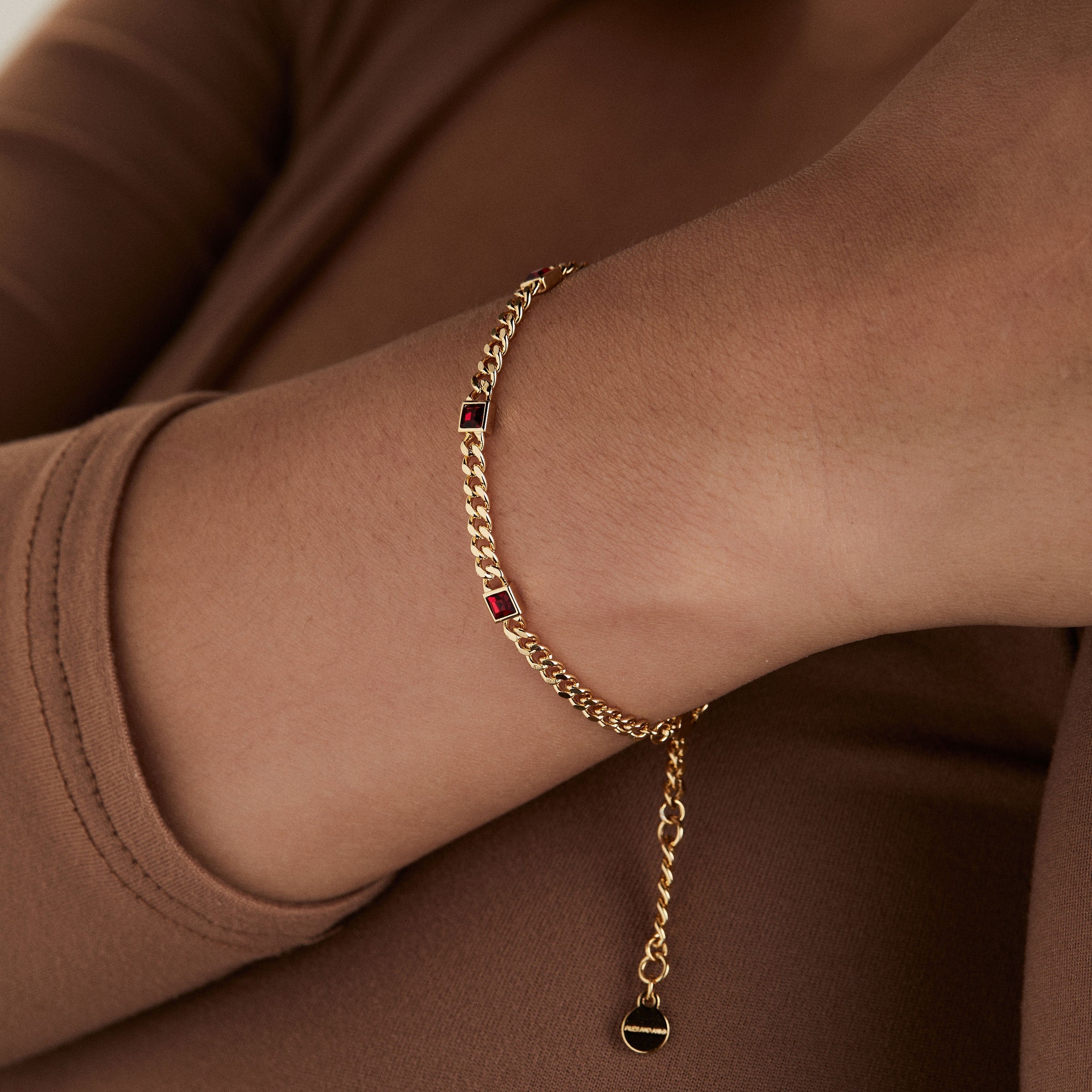 January Birthstone Scarlet Curb Chain Bracelet - Aaria Tees Aaria Tees
