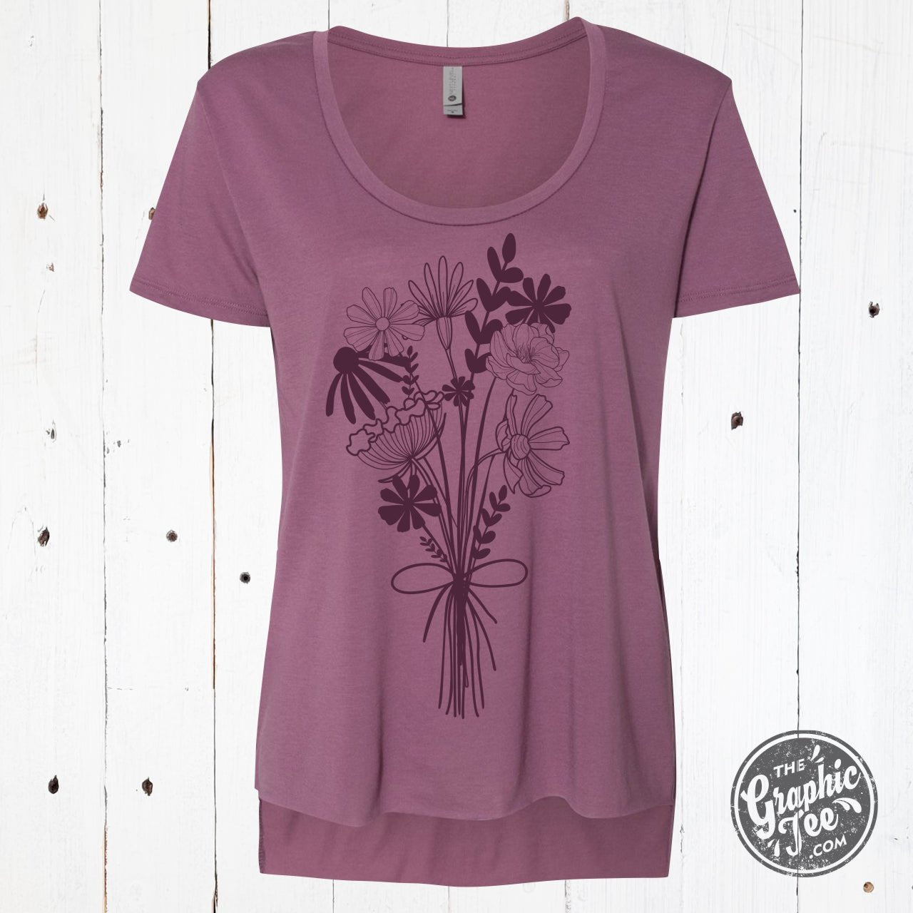 Simply Floral Ladies Cut Hi-low Scoop Neck Tee - Aaria Tees Aaria Tees