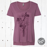 Simply Floral Ladies Cut Hi-low Scoop Neck Tee - Aaria Tees Aaria Tees