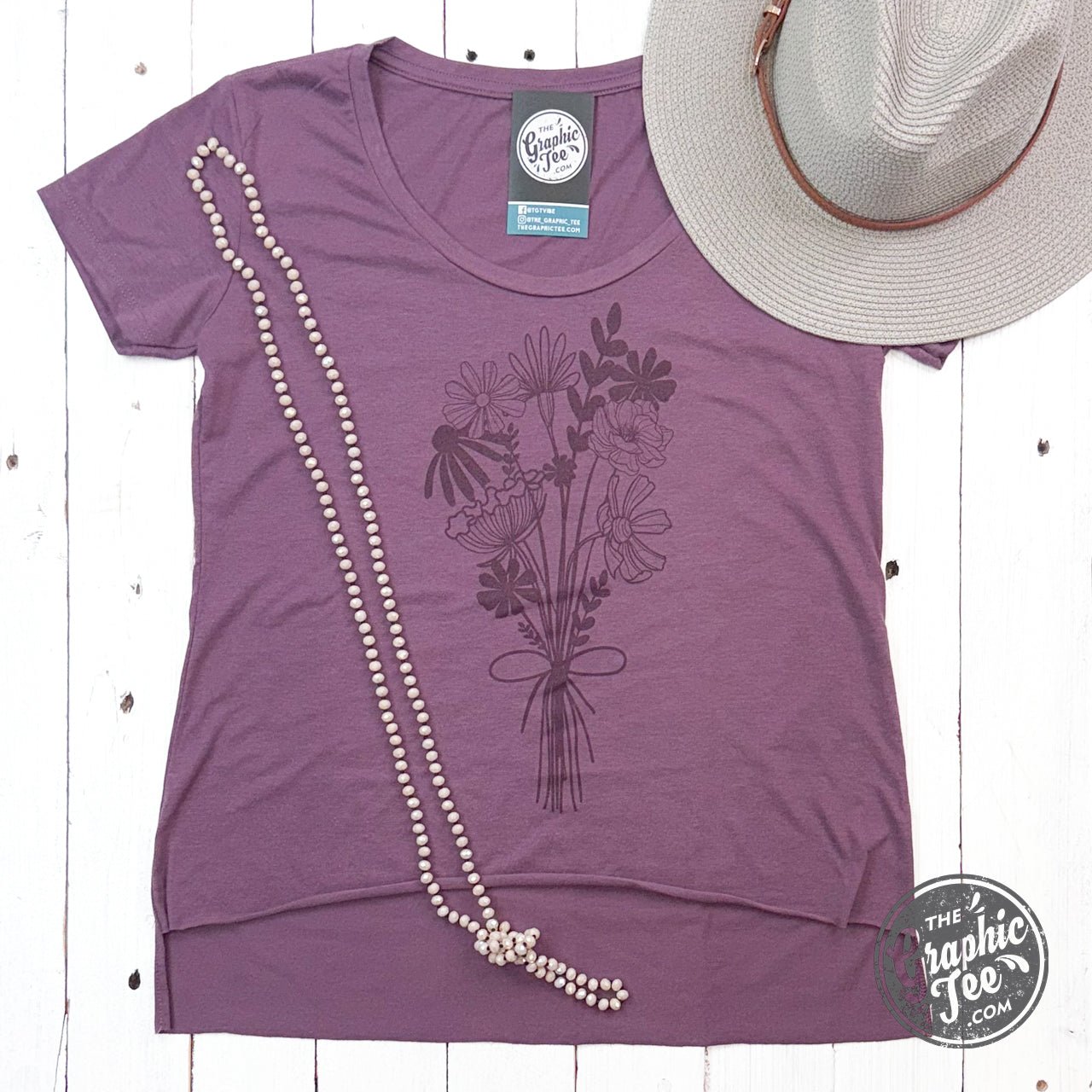 Simply Floral Ladies Cut Hi-low Scoop Neck Tee - Aaria Tees Aaria Tees