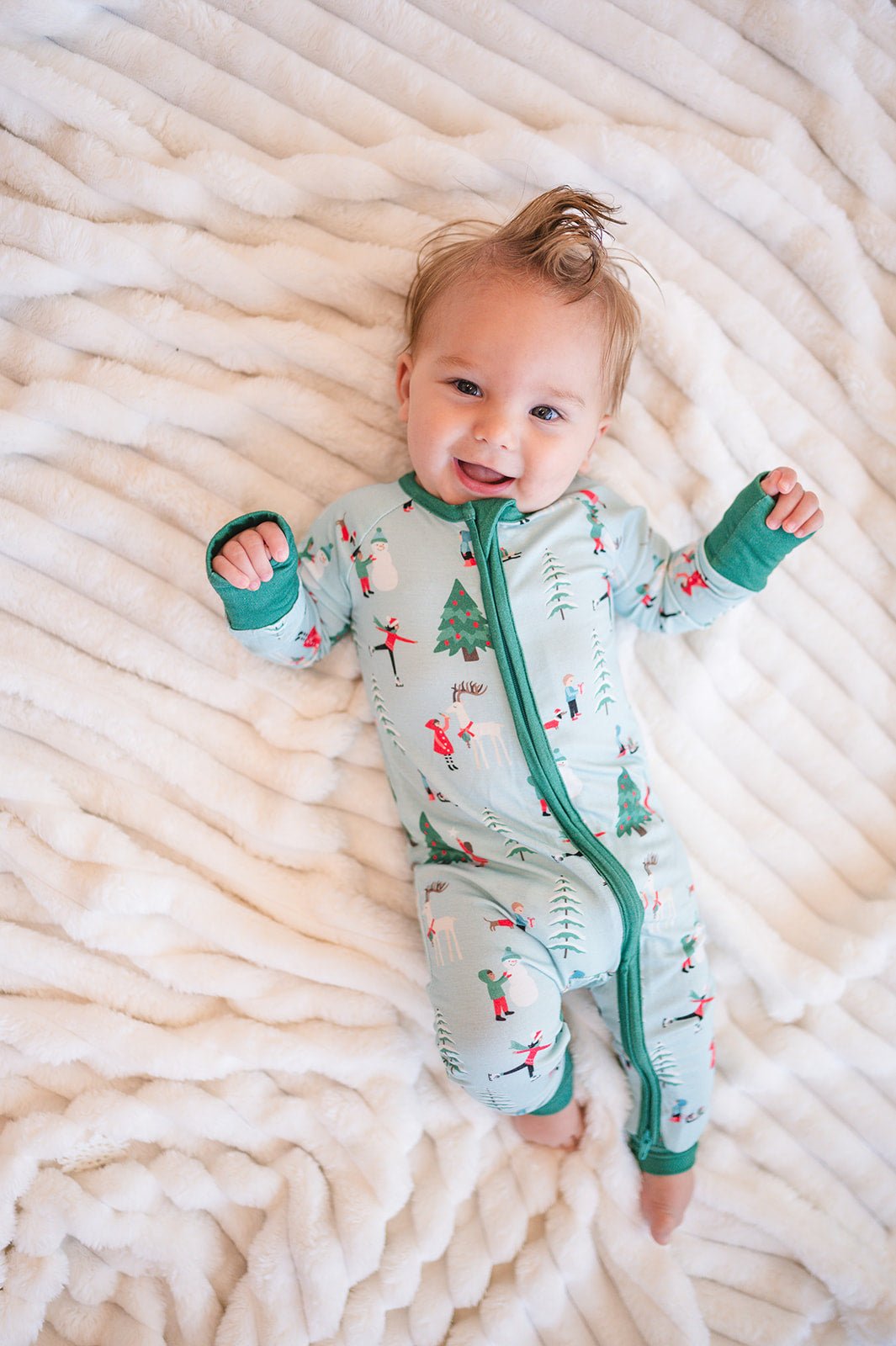 Snow Day Green (Convertible Zip Footies) - Aaria Tees Aaria Tees