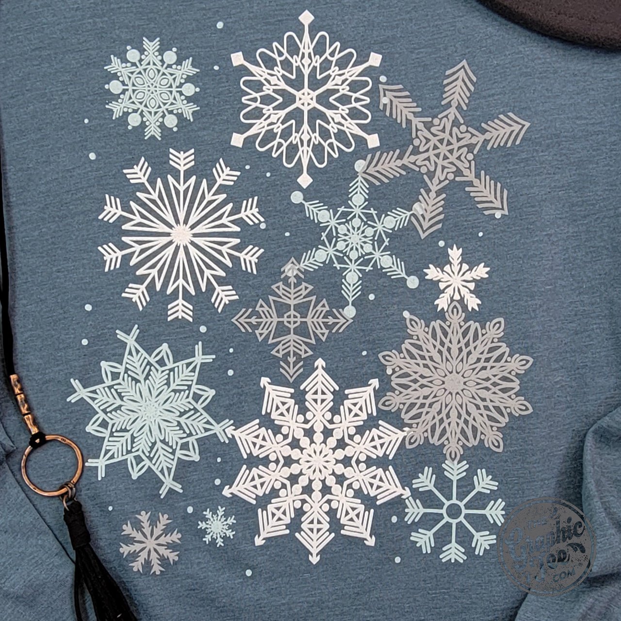 Snowflakes Heather Slate Long Sleeve Crew Neck Tee - Aaria Tees Aaria Tees