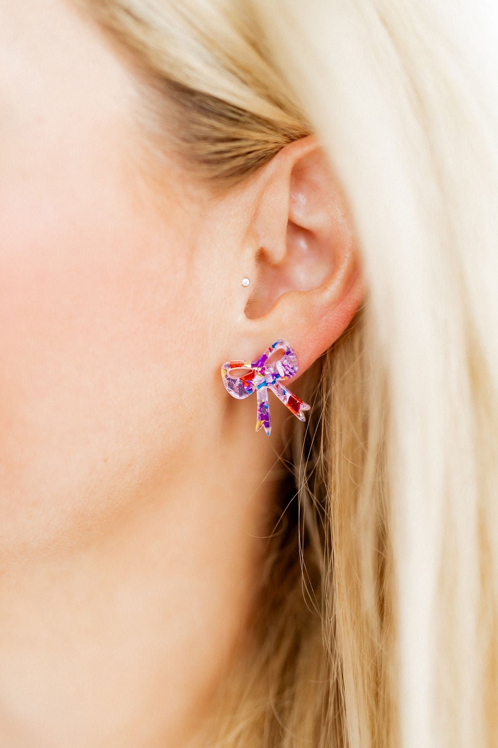 Sophia  Bow Earrings - Pink Birthday Confetti - Aaria Tees Aaria Tees