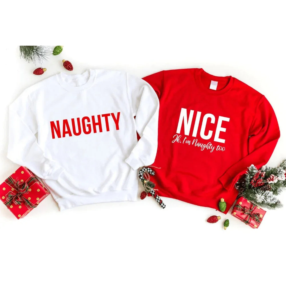 Christmas Naughty & Nice Couples Sweatshirt - Aaria Tees Aaria Tees