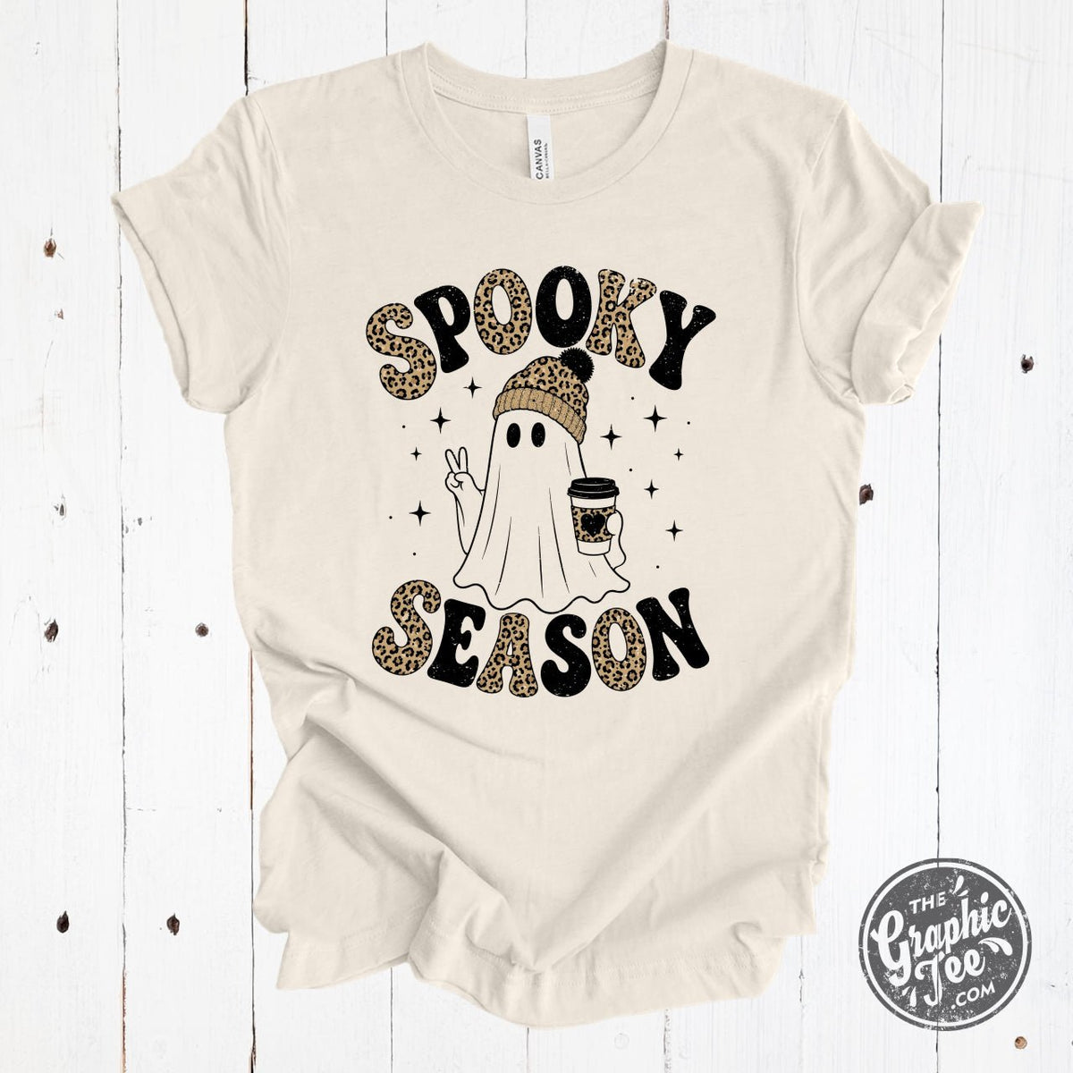 Spooky Season Leopard Adorned Ghost Crewneck Tee - Aaria Tees