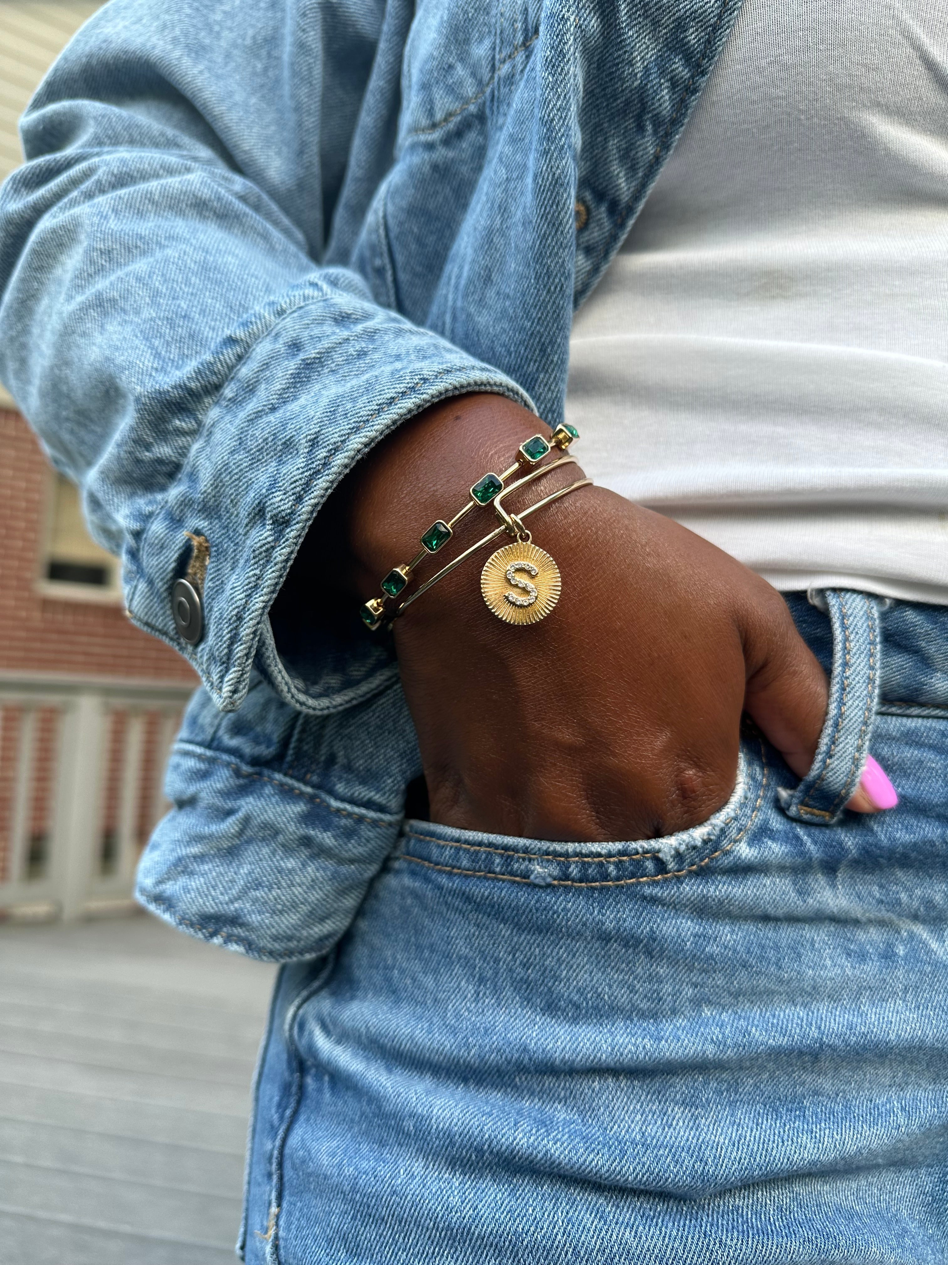 Initial S Pave Starburst Texture Bangle - Aaria Tees Aaria Tees