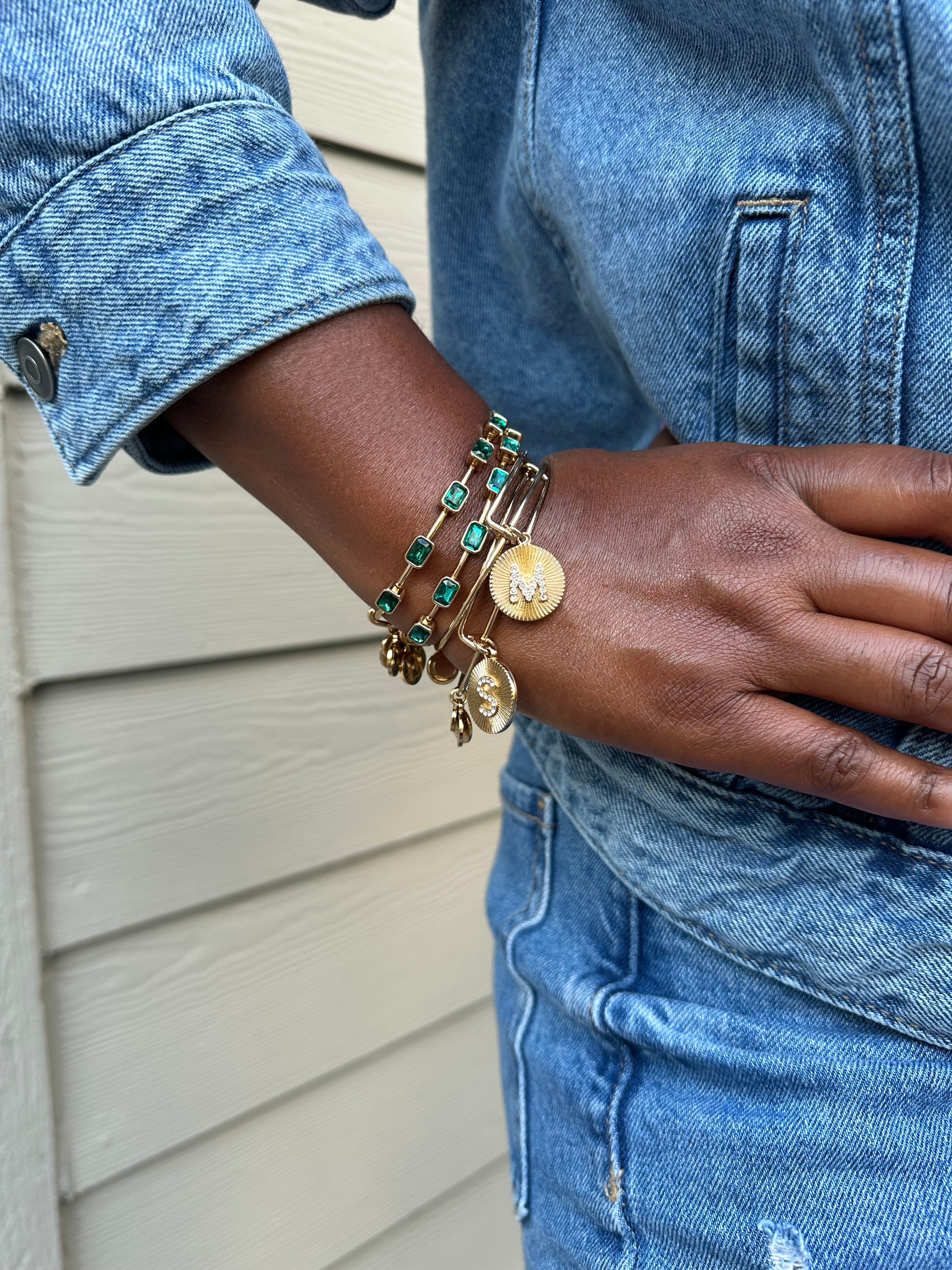 Initial M Pave Starburst Texture Bangle - Aaria Tees Aaria Tees