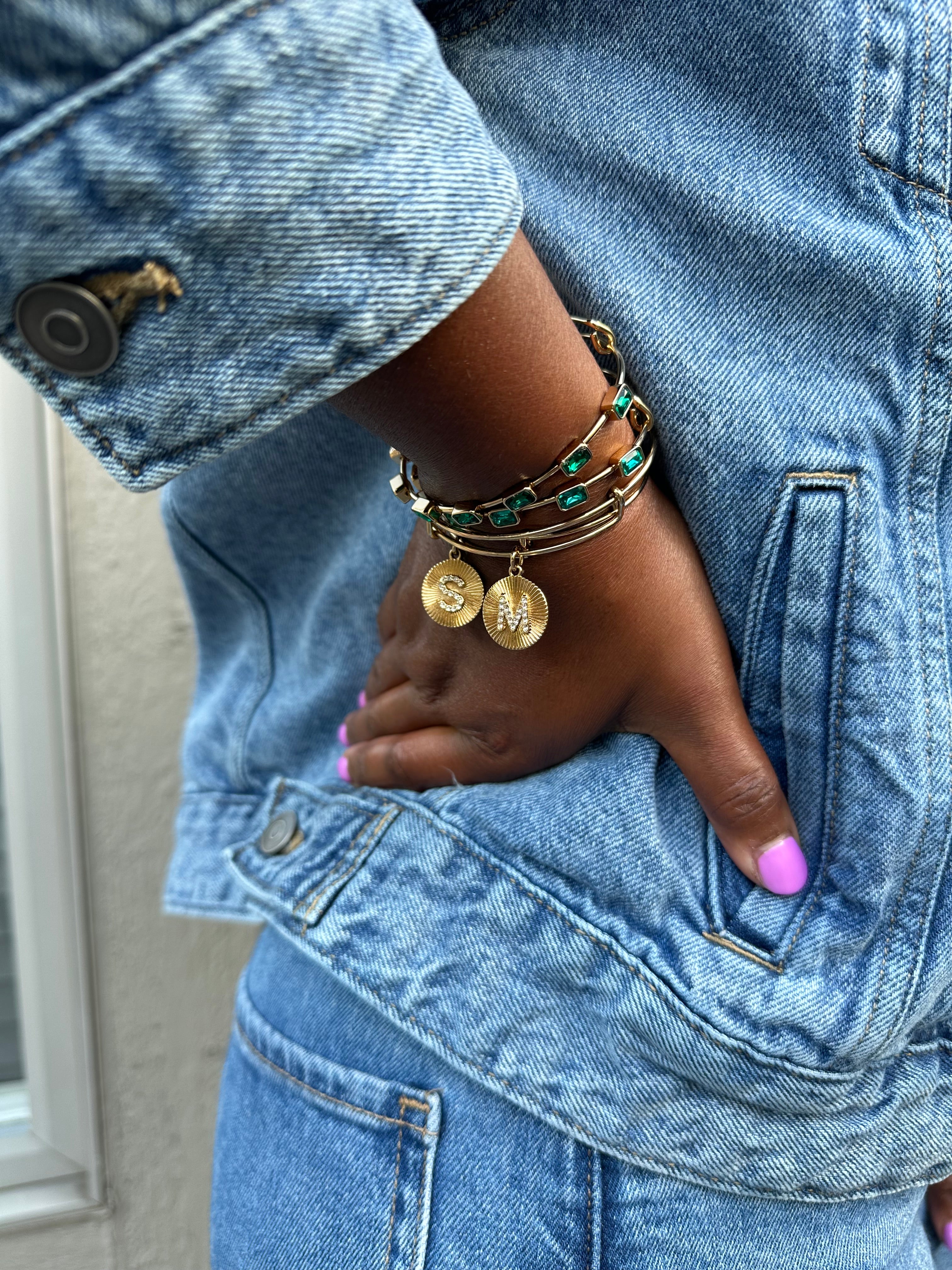 Initial M Pave Starburst Texture Bangle - Aaria Tees Aaria Tees