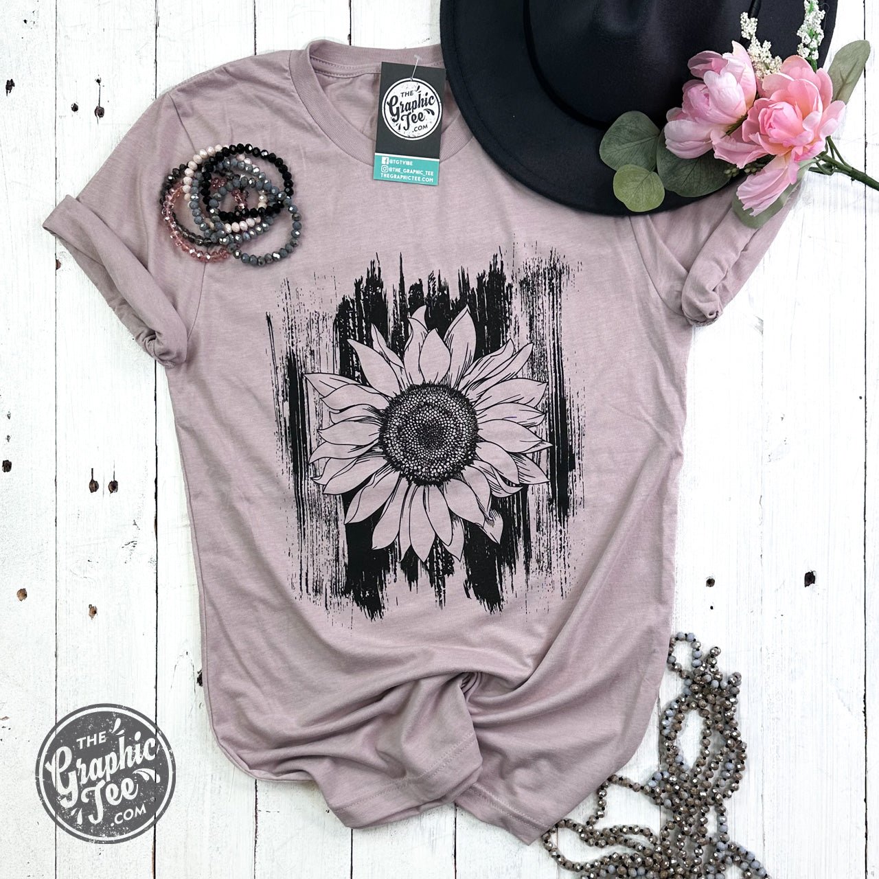 Sunflower with Brush Strokes Crewneck Tee - Aaria Tees Aaria Tees