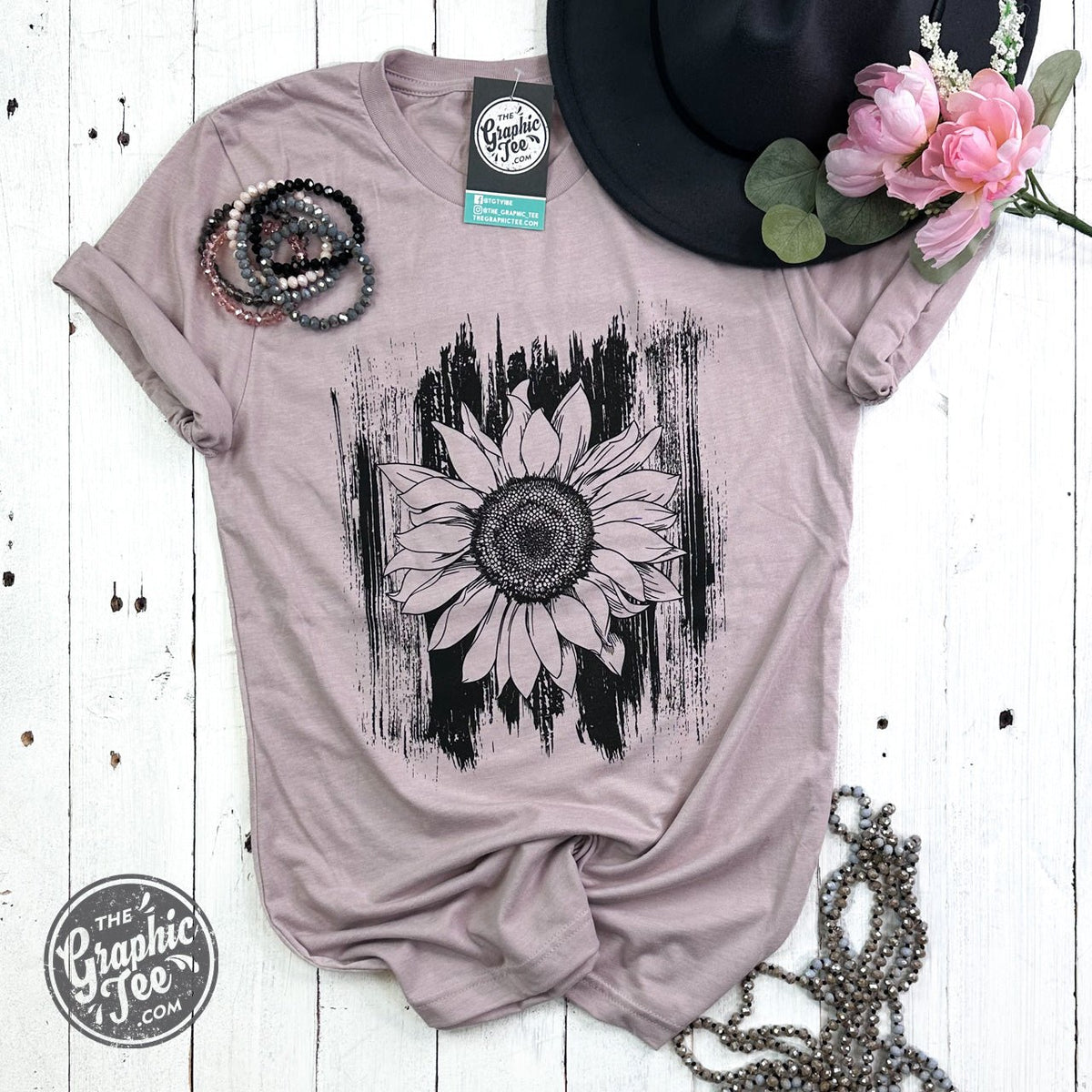 Sunflower with Brush Strokes Crewneck Tee - Aaria Tees