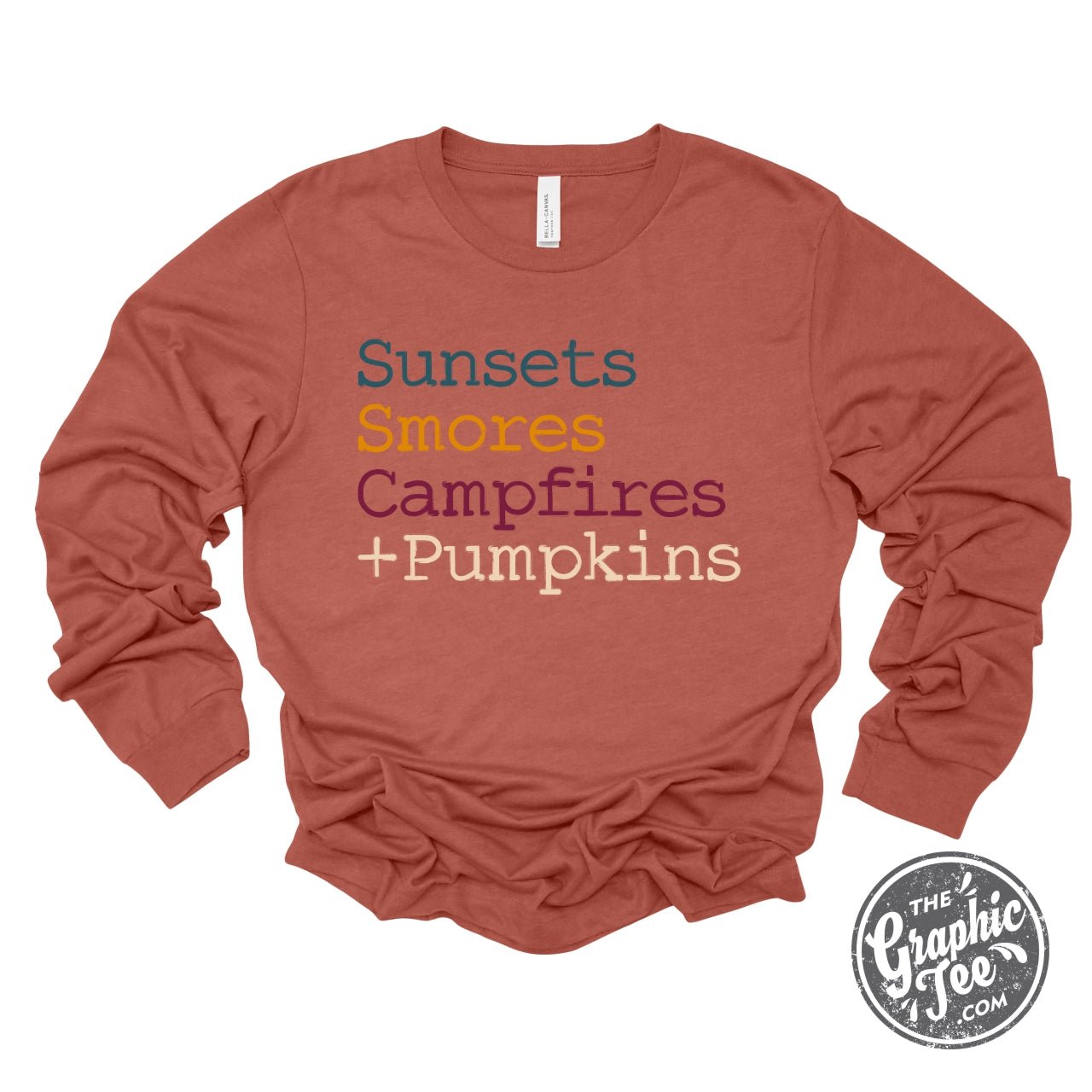Sunsets, Smores, Campfires + Pumpkins Long Sleeve Tee - Aaria Tees Aaria Tees