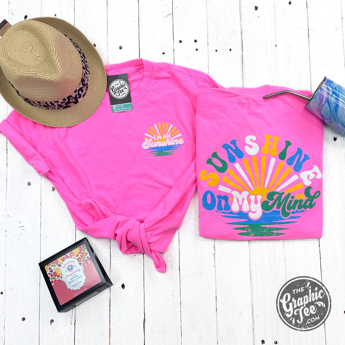 Sunshine On My Mind Neon Pink Garment Dyed Tee - Aaria Tees