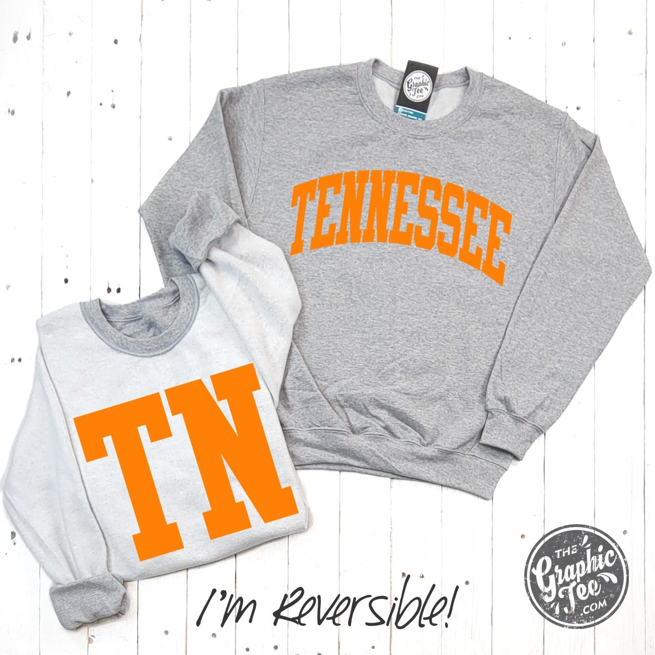 Tennessee Orange Print Reversible Sport Grey Crewneck Sweatshirt - Aaria Tees Aaria Tees