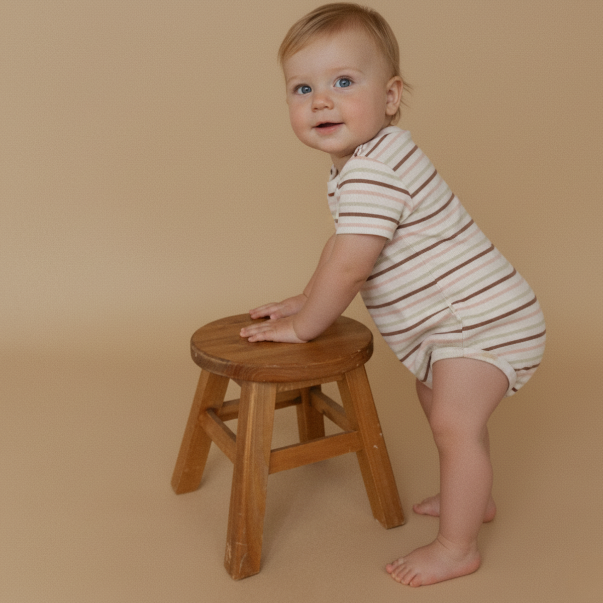Organic Short Sleeve Bubble Romper - Terra Stripes - Aaria Tees