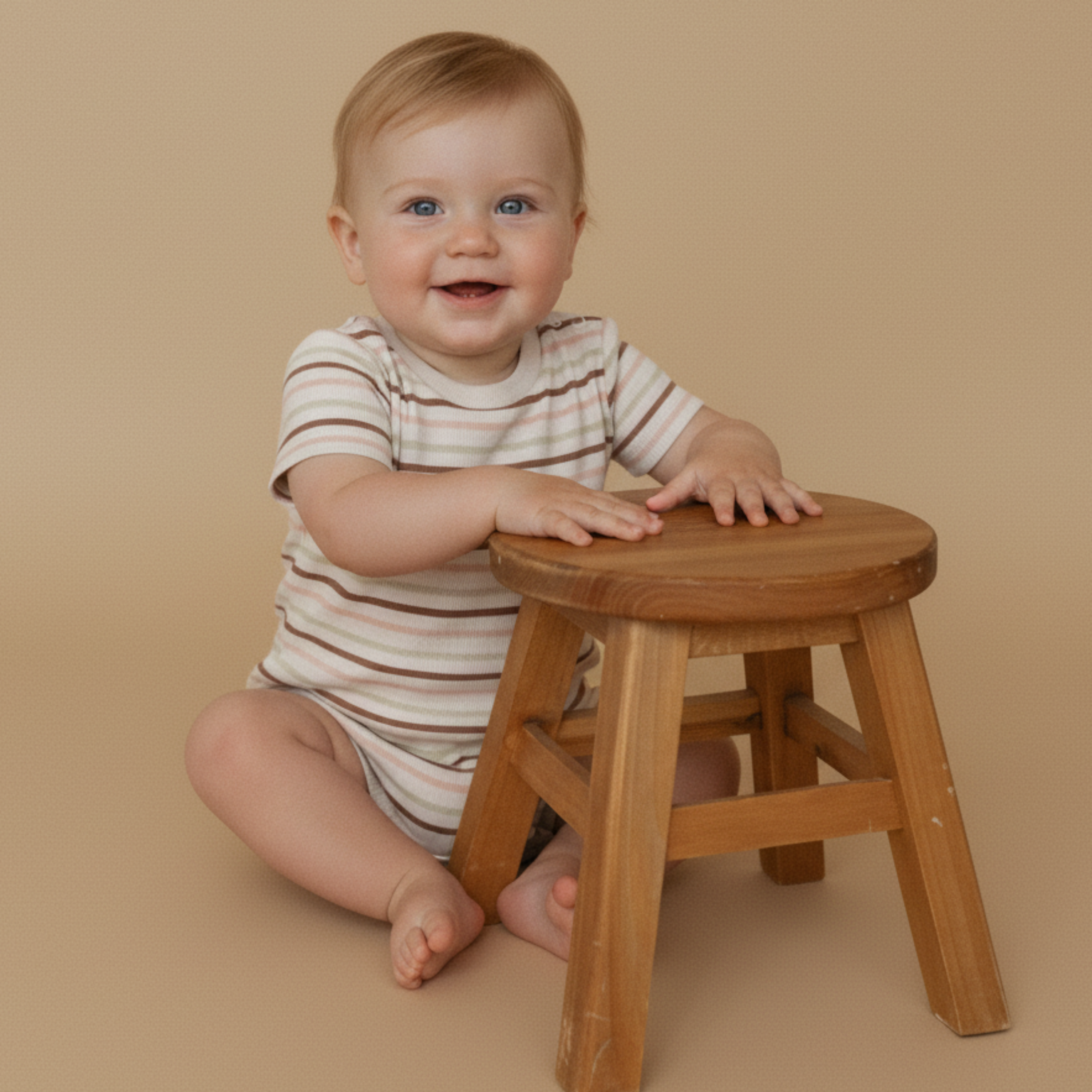 Organic Short Sleeve Bubble Romper - Terra Stripes - Aaria Tees Aaria Tees