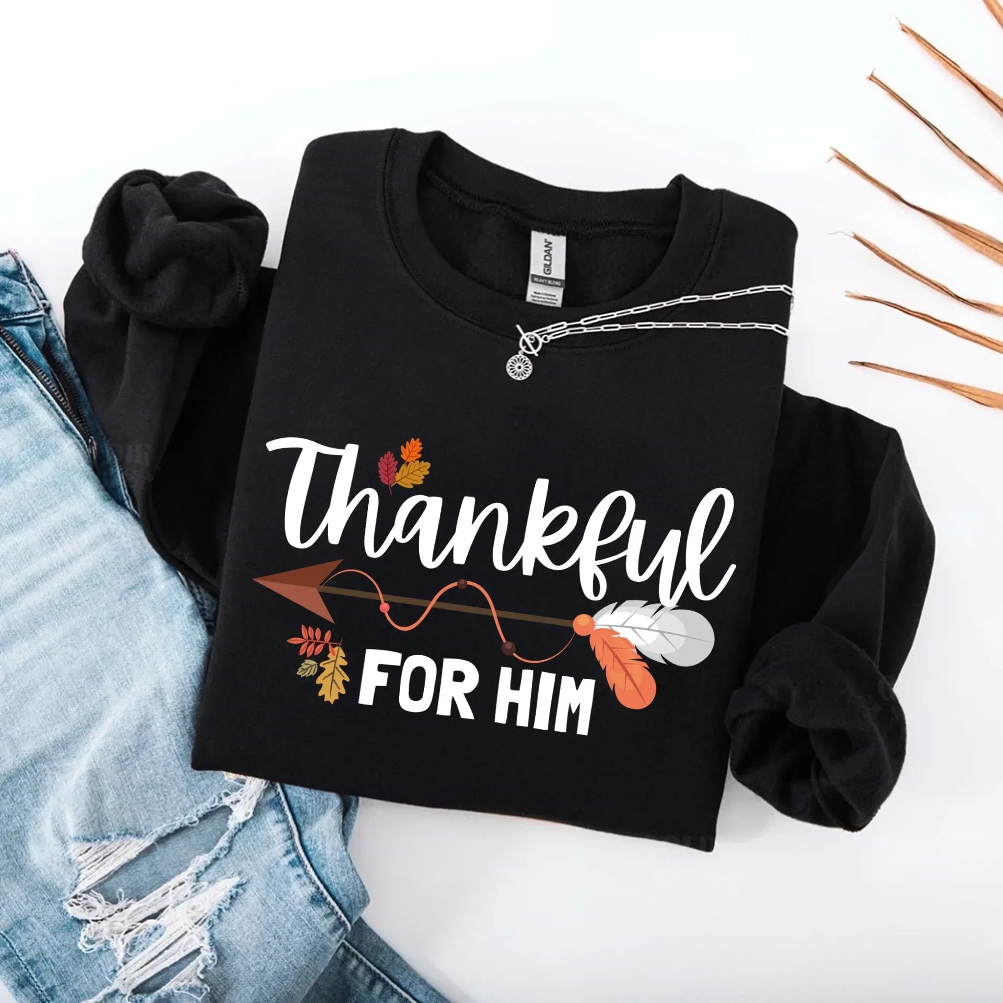 Thankful For Her/Him Valentines Couple Sweatshirt – Cute Matching Holiday Crew Neck - Aaria Tees Aaria Tees
