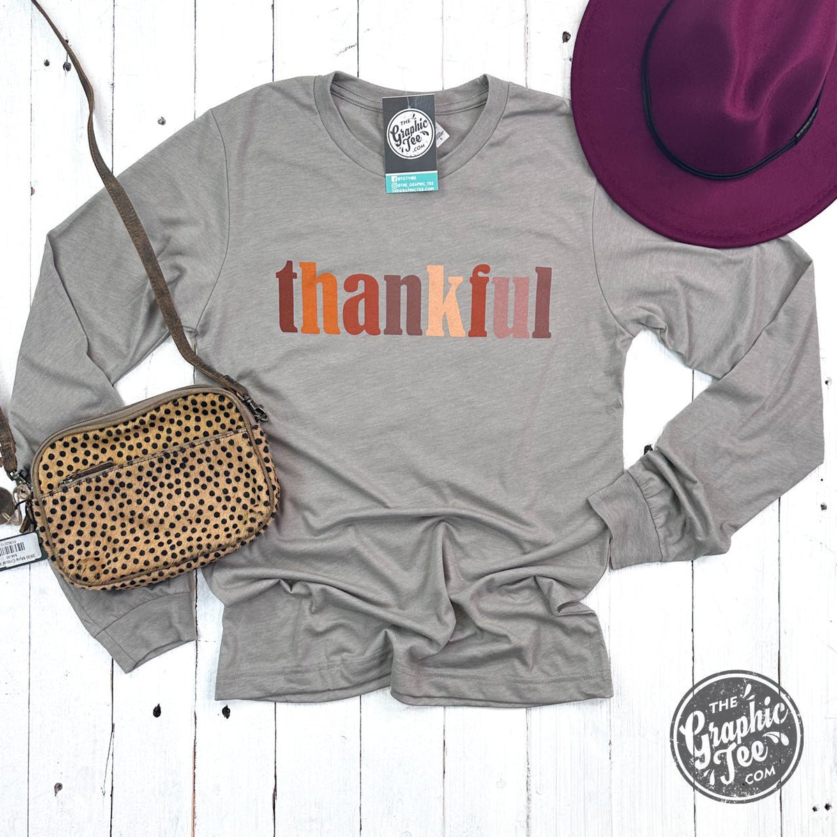 Thankful Multicolor Heather Stone Long Sleeve Tee - Aaria Tees