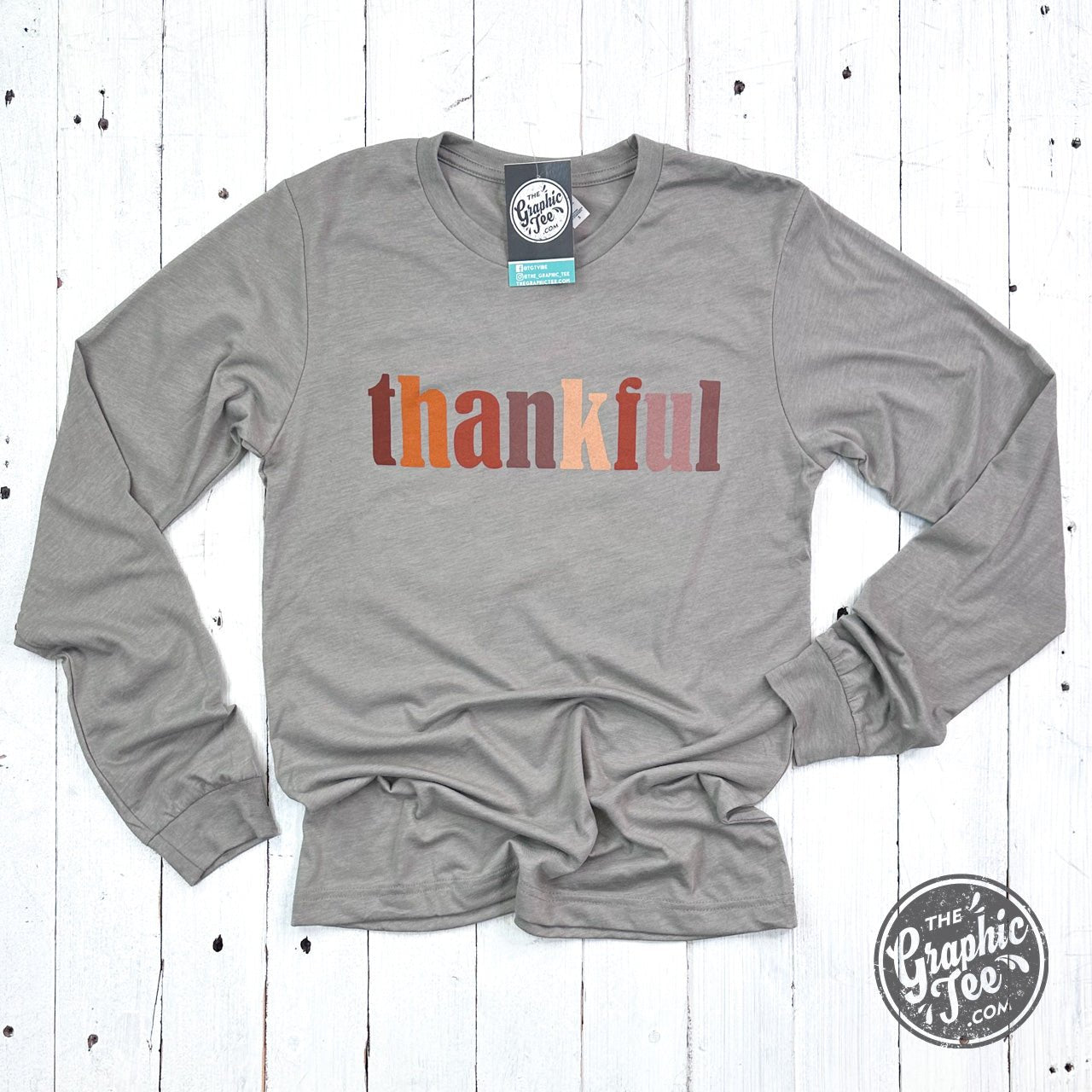 Thankful Multicolor Heather Stone Long Sleeve Tee - Aaria Tees Aaria Tees