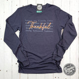 Thankful with Words Heather Navy Long Sleeve Tee - Aaria Tees Aaria Tees