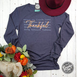 Thankful with Words Heather Navy Long Sleeve Tee - Aaria Tees Aaria Tees