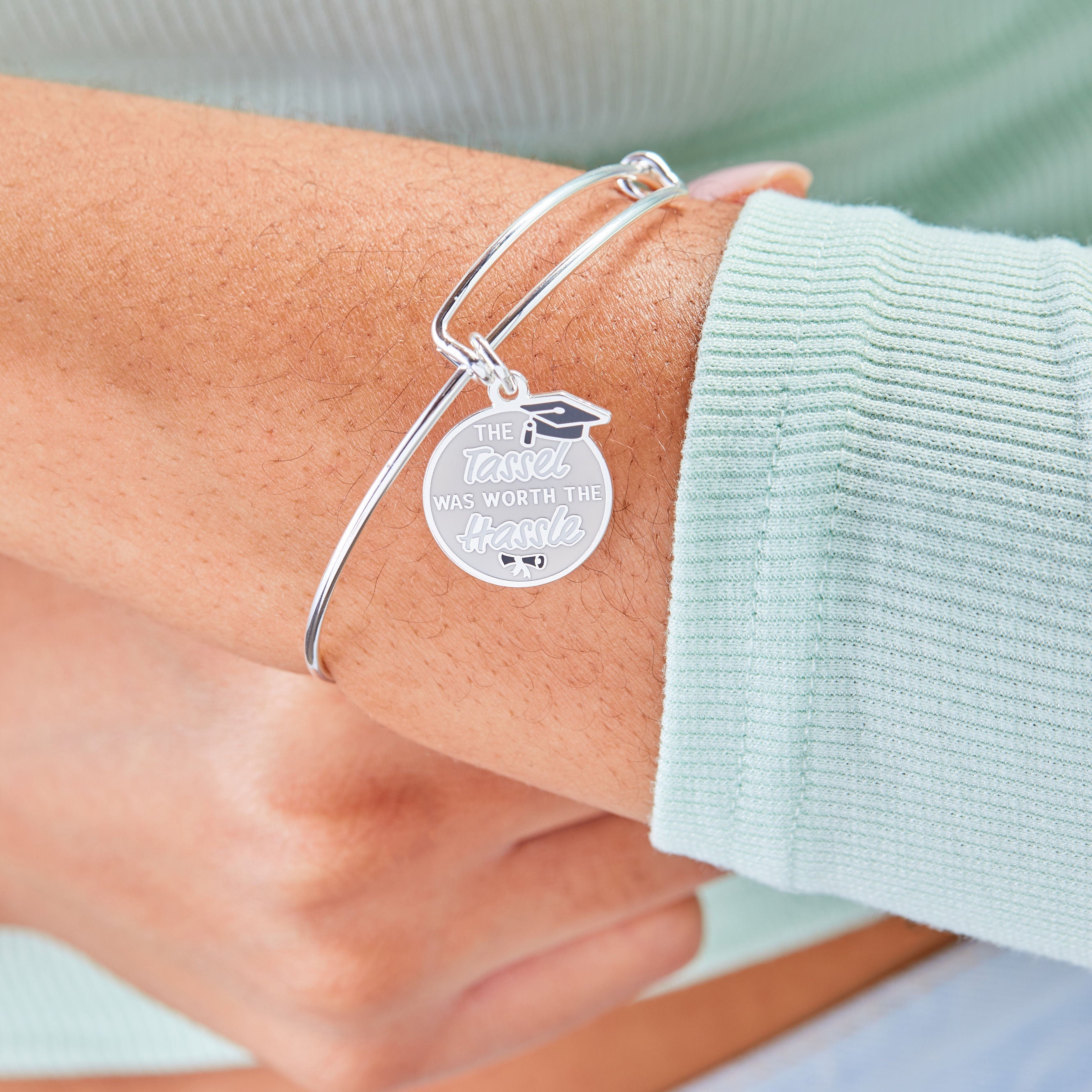'The Tassel was Worth the Hassle' Graduation Charm Bangle - Aaria Tees Aaria Tees