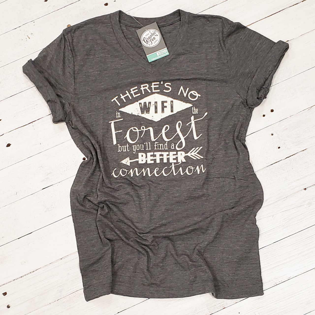 There's No WIFI in the Forest, but You'll Find a Better Connection - Unisex V-Neck Tee - Aaria Tees Aaria Tees