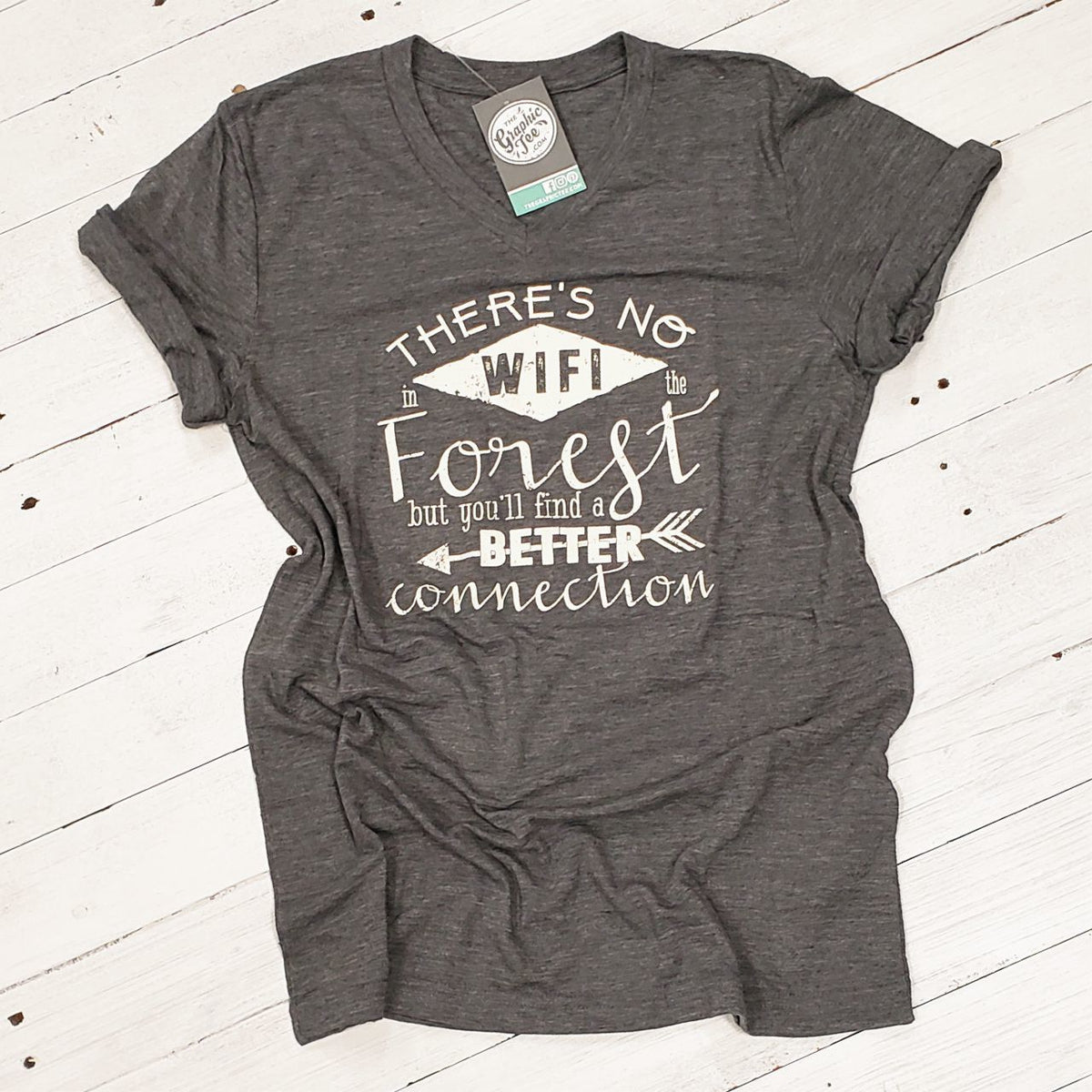 There's No WIFI in the Forest, but You'll Find a Better Connection - Unisex V-Neck Tee - Aaria Tees