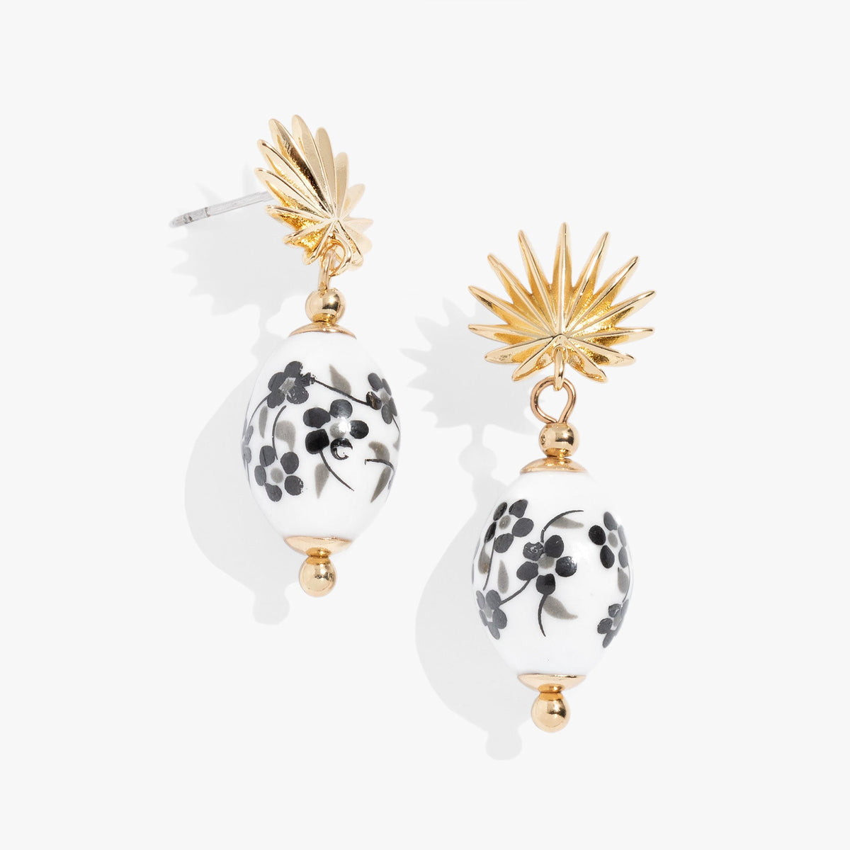 Toile and Palm Drop Earrings - Aaria Tees