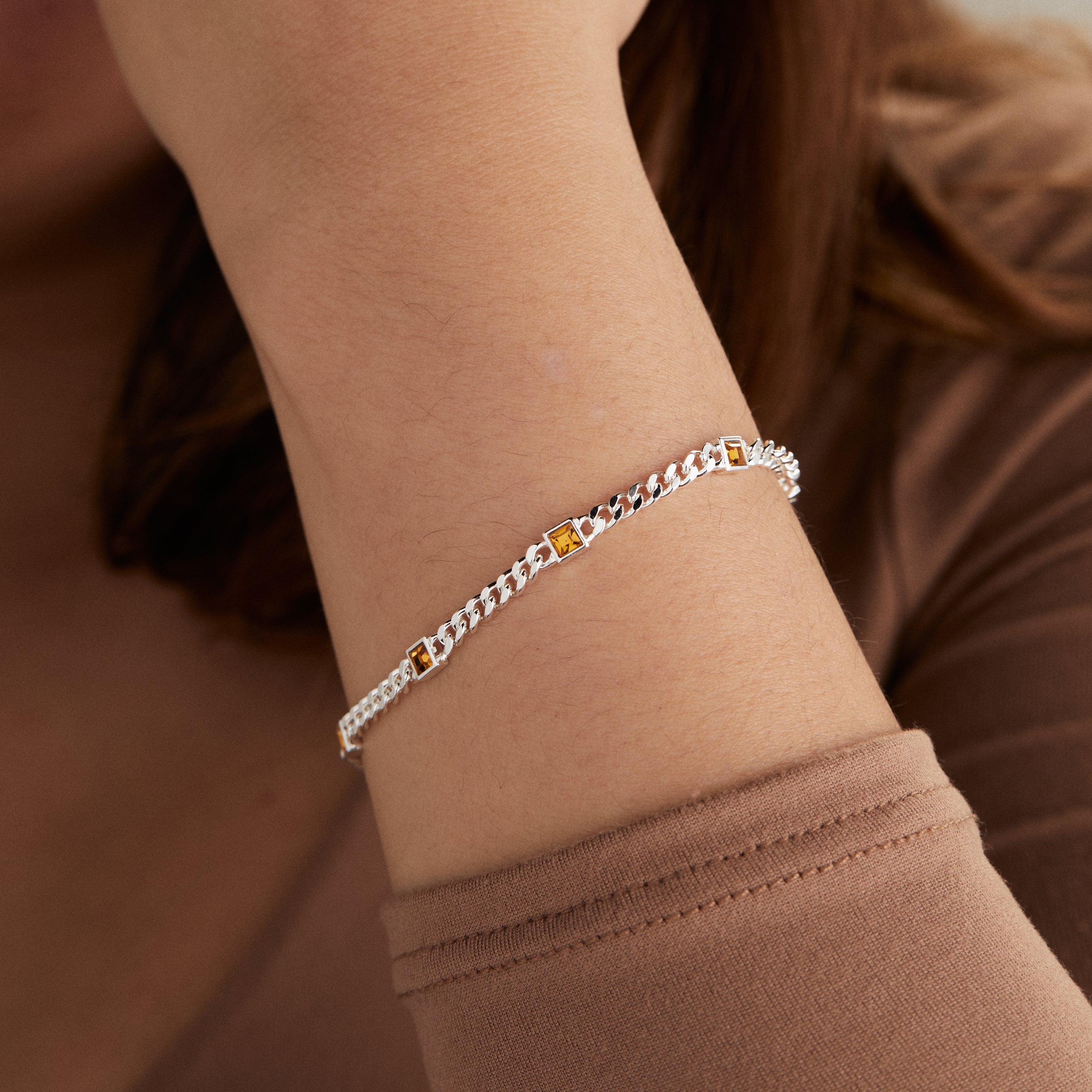 November Birthstone Topaz Curb Chain Bracelet - Aaria Tees Aaria Tees