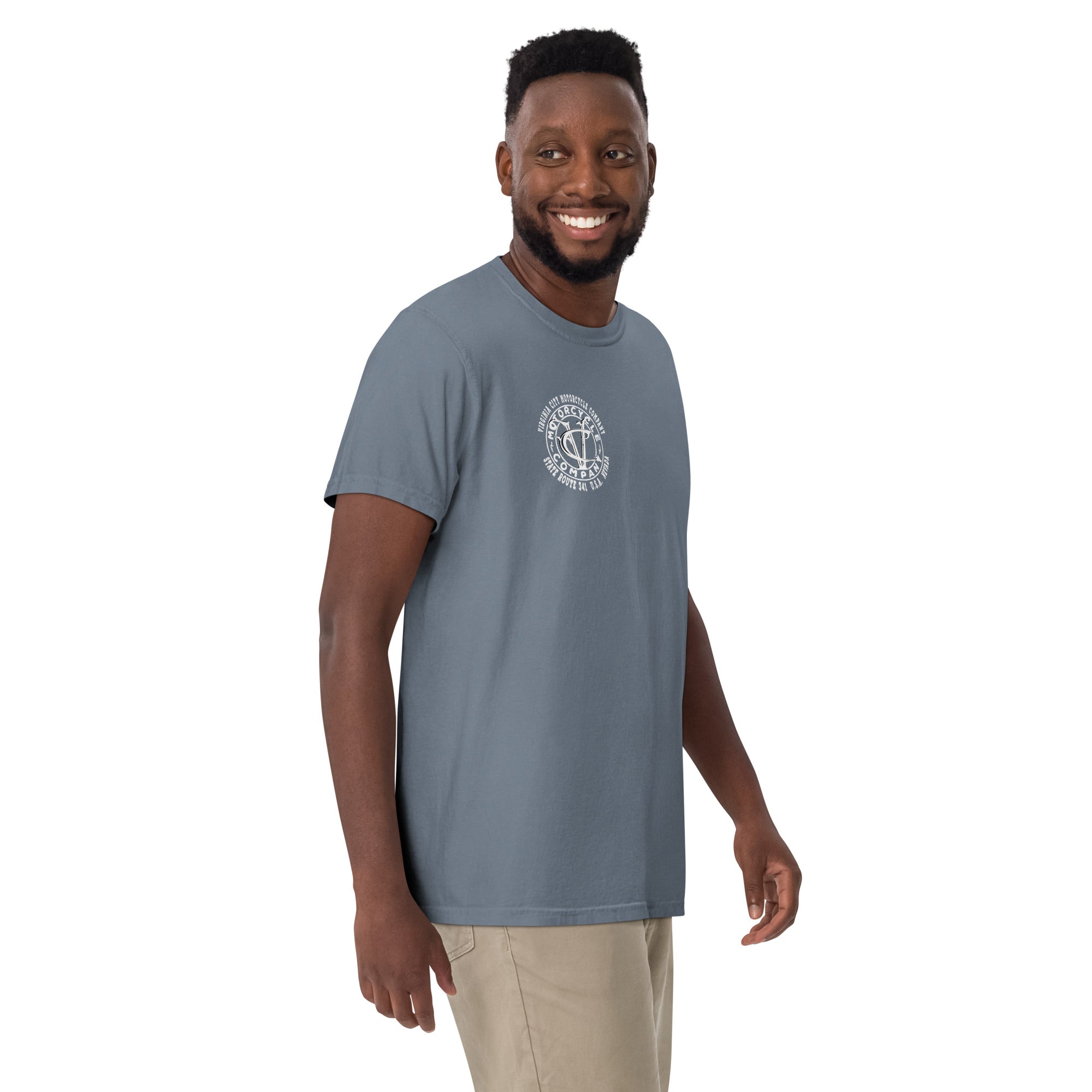 Nevada Blue & Grey Motorcycle Men's Heavyweight T-Shirt | Virginia City Motorcycle Co. - Aaria Tees Aaria Tees