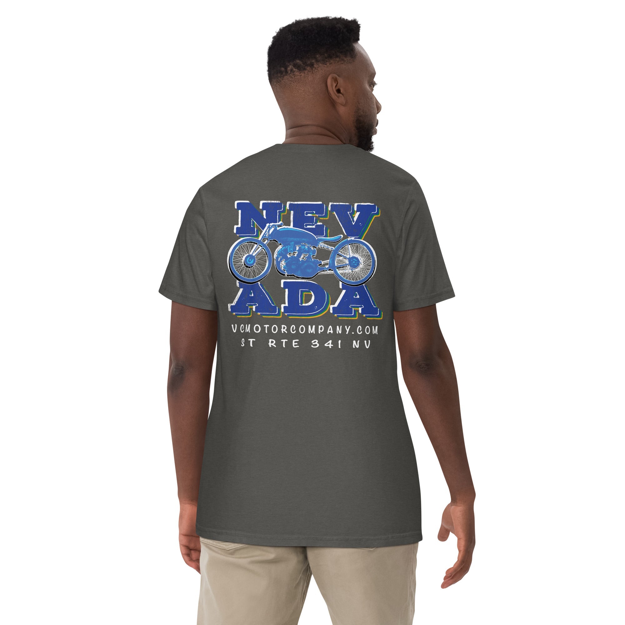Nevada Blue & Grey Motorcycle Men's Heavyweight T-Shirt | Virginia City Motorcycle Co. - Aaria Tees Aaria Tees