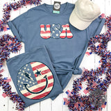 USA Smiley Face Comfort Wash Short Sleeve Tee Aaria Tees