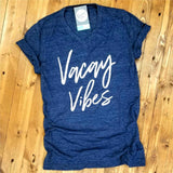 Vacay Vibes - Navy Slub V-Neck Tee - Aaria Tees Aaria Tees