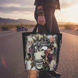 VCMCo. Metal Head and Flowers Canvas Tote Bag - Aaria Tees Aaria Tees