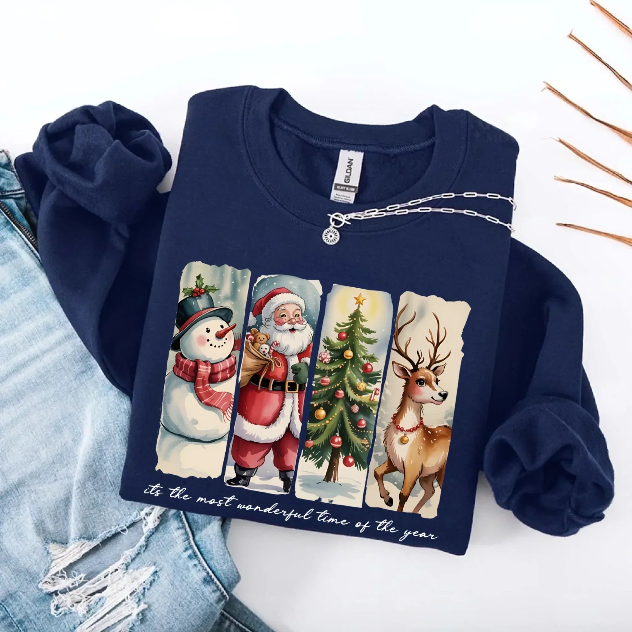 Vintage Santa Sweatshirt Wonderful Time Christmas Crewneck - Aaria Tees Aaria Tees