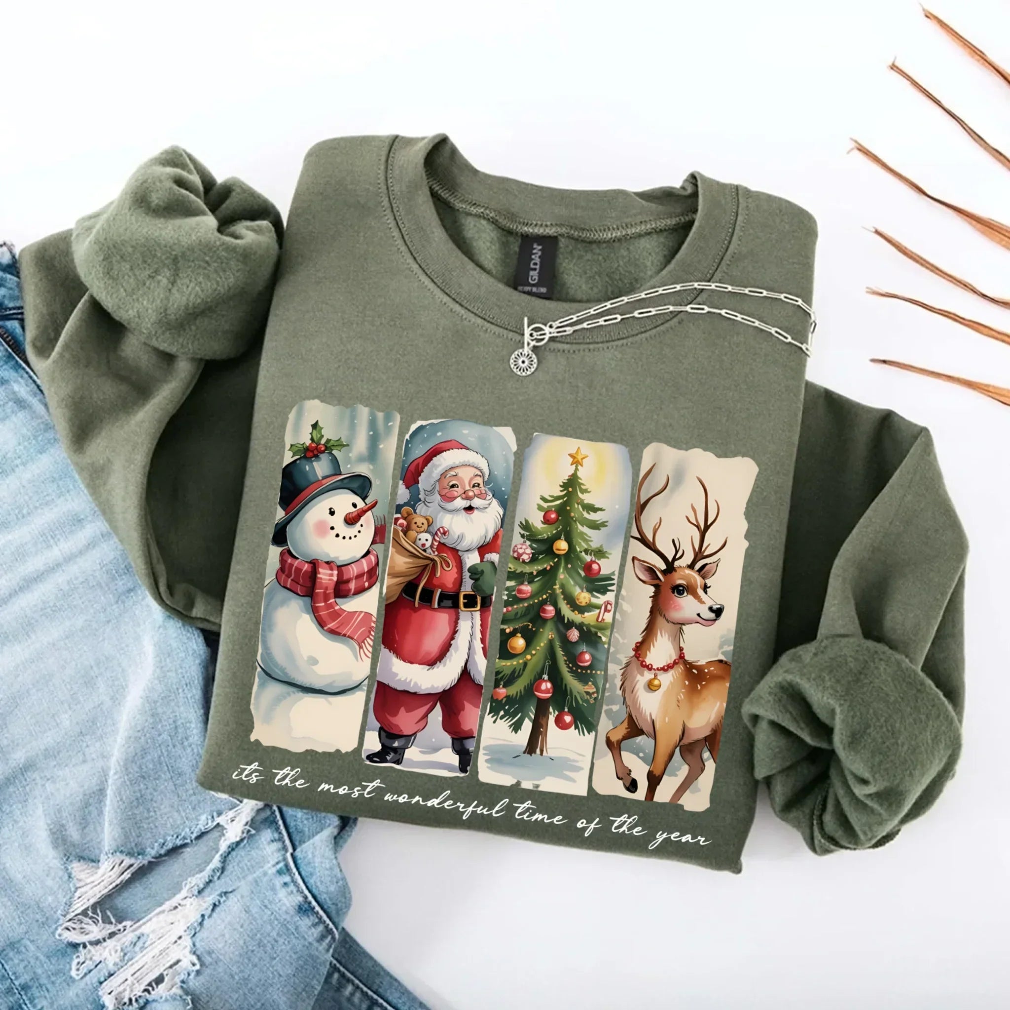 Vintage Santa Sweatshirt Wonderful Time Christmas Crewneck - Aaria Tees Aaria Tees